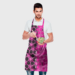 Фартук кулинарный Техно-киберпанк шестиугольники розовый и чёрный с, цвет: 3D-принт — фото 2