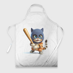 Фартук кулинарный Прикольный котёнок с бейсбольной битой и в балакла, цвет: 3D-принт