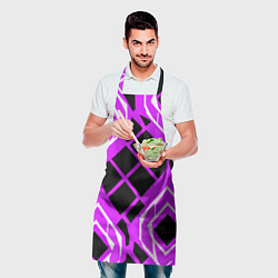 Фартук кулинарный Чёрные квадраты и белые полосы на фиолетовом фоне, цвет: 3D-принт — фото 2