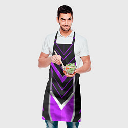 Фартук кулинарный Фиолетово-серые полосы на чёрном фоне, цвет: 3D-принт — фото 2