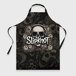 Фартук кулинарный Slipknot на фоне черепа в очках и наушниках, цвет: 3D-принт