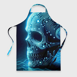 Фартук кулинарный Cyber neon skull - ai art с дорожками на плате, цвет: 3D-принт