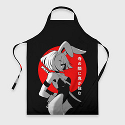 Фартук кулинарный Секси девушка-самурай с заячьими ушками- иероглифы, цвет: 3D-принт