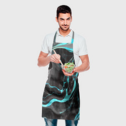 Фартук кулинарный Голубые флюиды на чёрном фоне, цвет: 3D-принт — фото 2