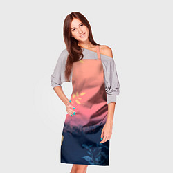 Фартук кулинарный Листья на сине-розовом фоне - нейросеть, цвет: 3D-принт — фото 2