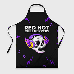 Фартук кулинарный Red Hot Chili Peppers неоновый череп, цвет: 3D-принт
