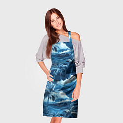 Фартук кулинарный Пальмы и волны - голубые оттенки паттерн, цвет: 3D-принт — фото 2