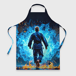 Фартук кулинарный Дзюдоист в синем пламени, цвет: 3D-принт