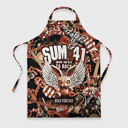Фартук кулинарный Sum 41 на фоне кролика и гитар, цвет: 3D-принт