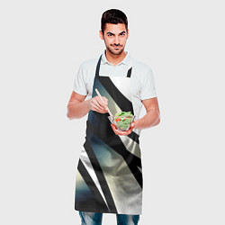 Фартук кулинарный Чёрно-белый с синим затемнением полосы, цвет: 3D-принт — фото 2