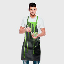 Фартук кулинарный Зеленая краска стекающая на черном фоне, цвет: 3D-принт — фото 2