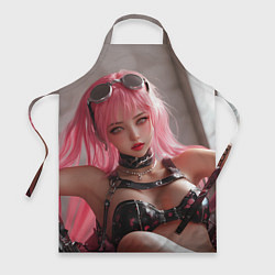 Фартук кулинарный Девушка с розовыми волосами в стике киберпанк, цвет: 3D-принт