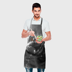 Фартук кулинарный ACDC металлический лого черно-белая текстура, цвет: 3D-принт — фото 2