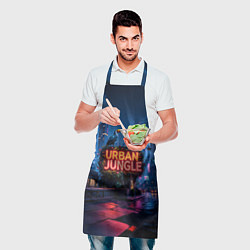 Фартук кулинарный Городские здания зеленые растения и попугаи, цвет: 3D-принт — фото 2