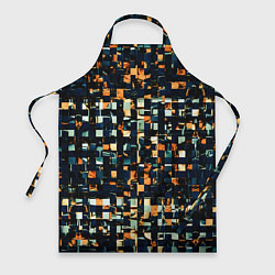 Фартук Тёмный синий с оранжевым кубики абстракция