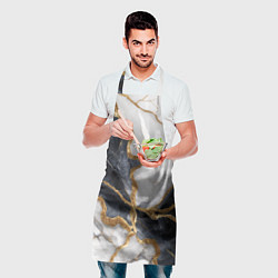 Фартук кулинарный Мрамор белый и черный с золотом, цвет: 3D-принт — фото 2