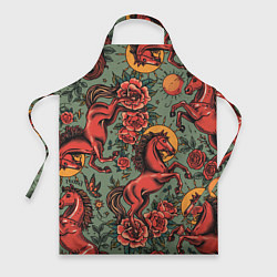 Фартук Красный конь и розы