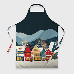 Фартук кулинарный Новогодний городок в горах, цвет: 3D-принт