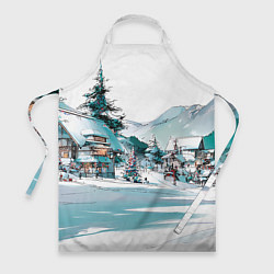 Фартук кулинарный Дома и елки - Новый год, цвет: 3D-принт