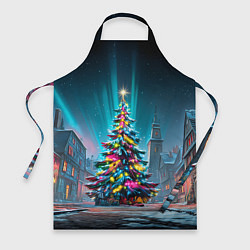 Фартук кулинарный Новогодняя елка в гирляндах, цвет: 3D-принт