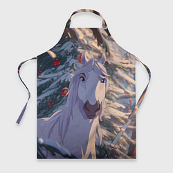 Фартук Белая лошадь на фоне елки