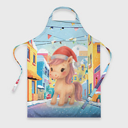 Фартук кулинарный Лошадка с новогоднем венком, цвет: 3D-принт