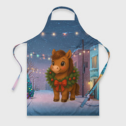 Фартук кулинарный Лошадка с новогоднем венком 2026, цвет: 3D-принт