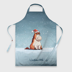 Фартук кулинарный Лошадь сидит на снегу, цвет: 3D-принт