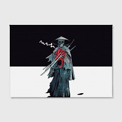 Холст прямоугольный Скелет Самурай с трубкой на черно белом фоне, цвет: 3D-принт — фото 2
