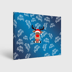 Холст прямоугольный Merry Christmas Олень с подарком, цвет: 3D-принт