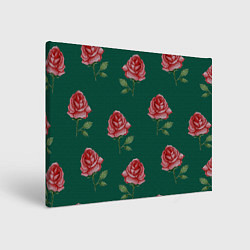 Холст прямоугольный Ярко красные розы на темно-зеленом фоне, цвет: 3D-принт