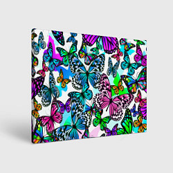 Холст прямоугольный Рой цветных бабочек, цвет: 3D-принт