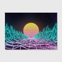 Холст прямоугольный Vaporwave Закат солнца в горах Neon, цвет: 3D-принт — фото 2