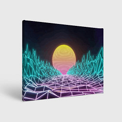 Картина прямоугольная Vaporwave Закат солнца в горах Neon