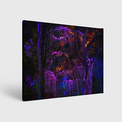 Холст прямоугольный Неоновые лучи и листья - Фиолетовый, цвет: 3D-принт