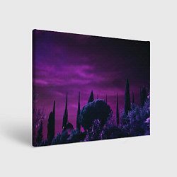 Холст прямоугольный Ночное сияние в тёмном лесу - Фиолетовый, цвет: 3D-принт