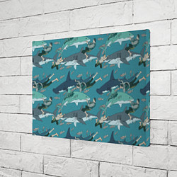 Холст прямоугольный Ныряльщики и акулы - паттерн, цвет: 3D-принт — фото 2