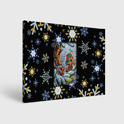 Холст прямоугольный Новый год белка с бельчатами, цвет: 3D-принт