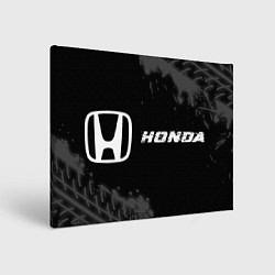 Холст прямоугольный Honda speed на темном фоне со следами шин: надпись, цвет: 3D-принт