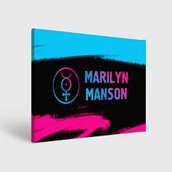 Холст прямоугольный Marilyn Manson - neon gradient: надпись и символ, цвет: 3D-принт