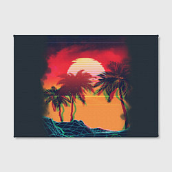 Холст прямоугольный Пальмы и пляж на закате с помехами VHS ретро дизай, цвет: 3D-принт — фото 2
