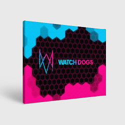 Холст прямоугольный Watch Dogs - neon gradient: надпись и символ, цвет: 3D-принт