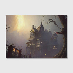 Холст прямоугольный Хэллоуин, дом с привидениями и полная луна, цвет: 3D-принт — фото 2