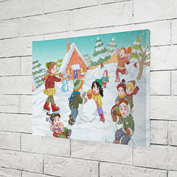 Холст прямоугольный Новогодние каникулы - дети лепят снеговика, цвет: 3D-принт — фото 2