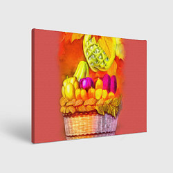 Холст прямоугольный Спелые фрукты и овощи в плетеной корзине, цвет: 3D-принт