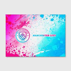Холст прямоугольный Manchester City neon gradient style: надпись и сим, цвет: 3D-принт — фото 2