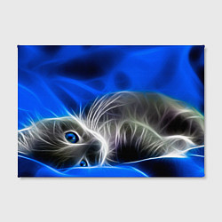 Холст прямоугольный Спящий неоновый котёнок на синем фоне, цвет: 3D-принт — фото 2
