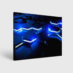 Холст прямоугольный Металлические соты с синей подсветкой, цвет: 3D-принт