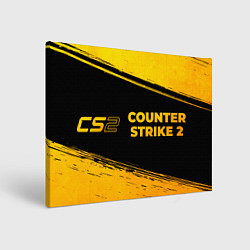 Холст прямоугольный Counter Strike 2 - gold gradient: надпись и символ, цвет: 3D-принт