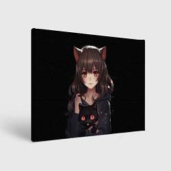 Холст прямоугольный Девушка с черной кошкой, цвет: 3D-принт